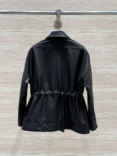 Chanel Leather Double-Breasted Coat in Black