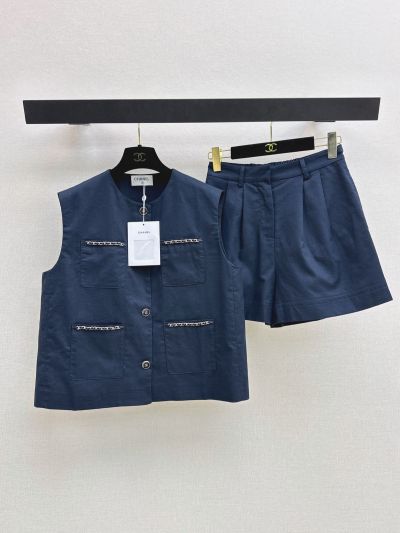 Chanel Linen Button-Front Set in Navy