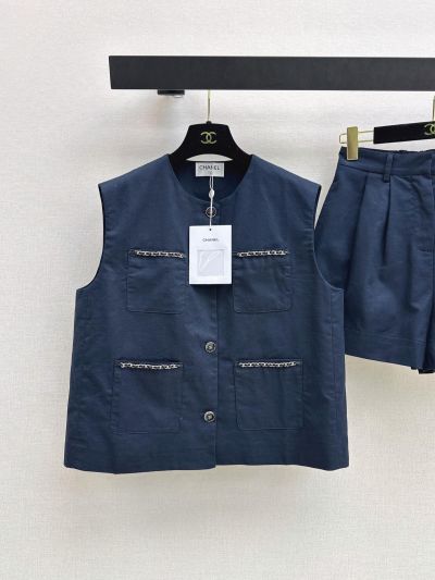 Chanel Linen Button-Front Set in Navy