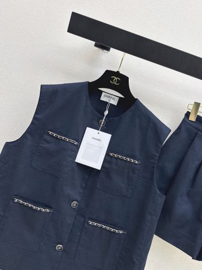 Chanel Linen Button-Front Set in Navy