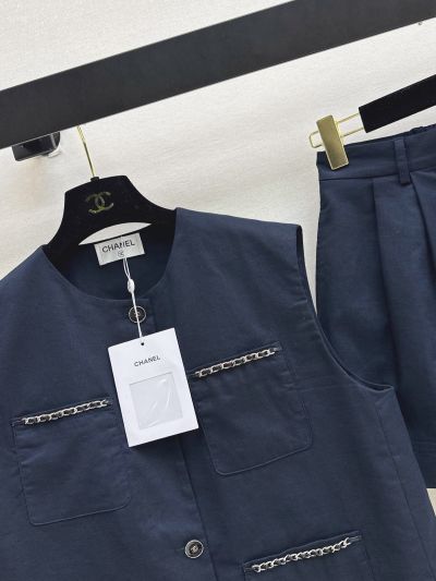 Chanel Linen Button-Front Set in Navy
