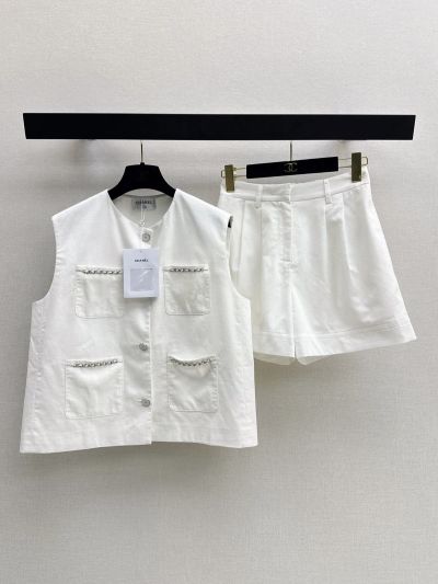 Chanel Linen Short Sleeve Set in White