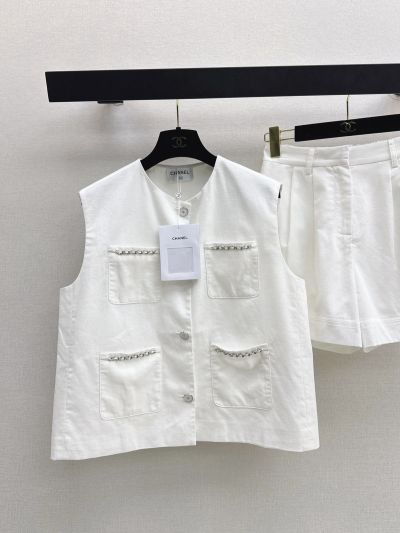 Chanel Linen Short Sleeve Set in White