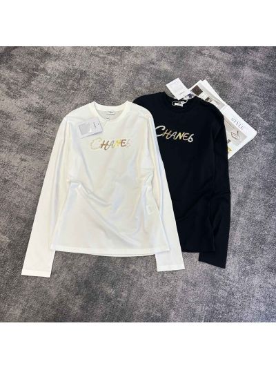 Chanel Long Sleeve Beaded T-Shirt in White
