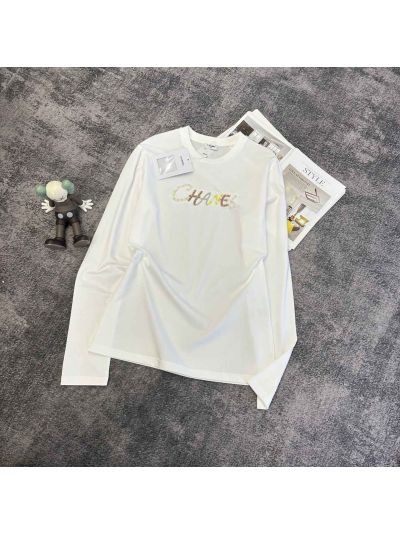 Chanel Long Sleeve Beaded T-Shirt in White