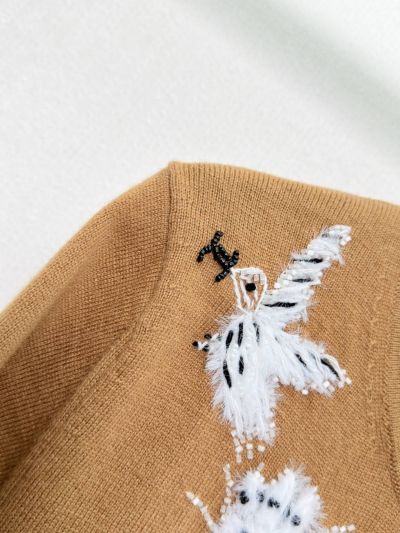 Chanel Long Sleeve Embroidered Cardigan in Beige and Brown
