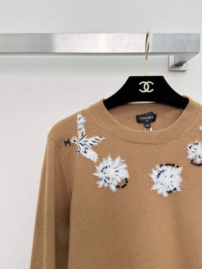 Chanel Long Sleeve Embroidered Cardigan in Beige
