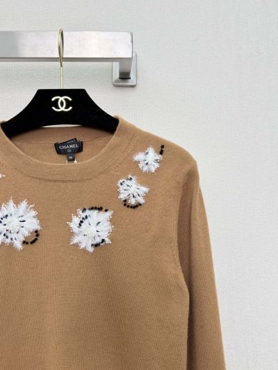 Chanel Long Sleeve Embroidered Cardigan in Beige