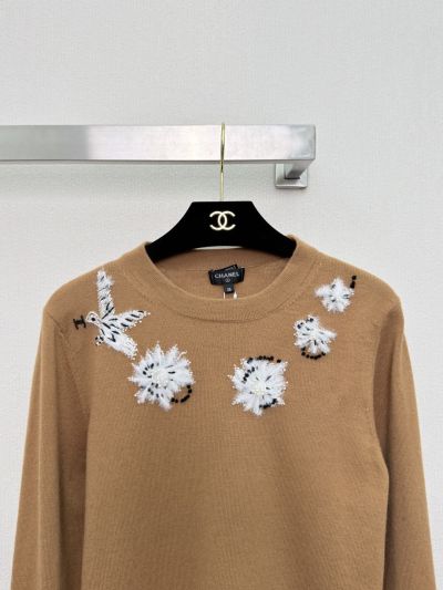 Chanel Long Sleeve Embroidered Cardigan in Beige