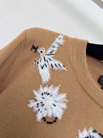 Chanel Long Sleeve Embroidered Cardigan in Beige