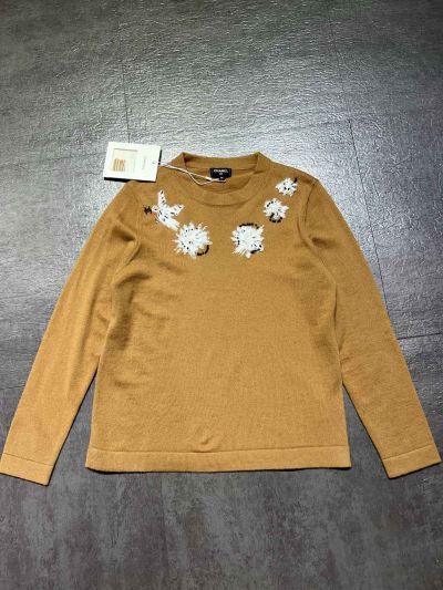 Chanel Long Sleeve Embroidered Knit Top in Brown