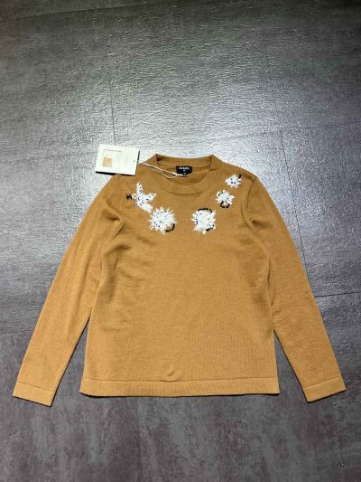 Chanel Long Sleeve Embroidered Knit Top in Brown