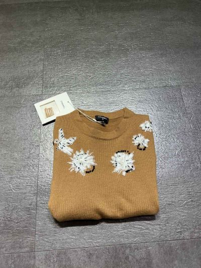 Chanel Long Sleeve Embroidered Knit Top in Brown