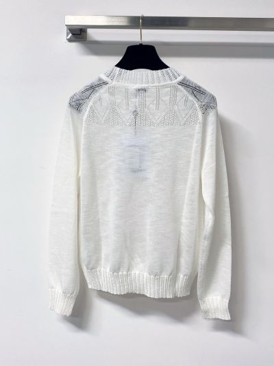 Chanel Long Sleeve Openwork Knit Top in White