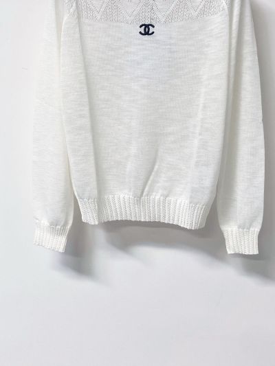 Chanel Long Sleeve Openwork Knit Top in White