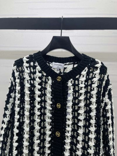 Chanel Long Sleeve Wool Blend Cardigan in Black