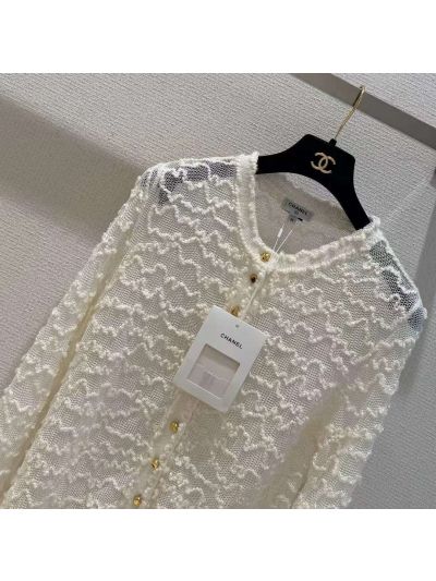 Chanel Openwork Button-Front Cardigan in Mint Green