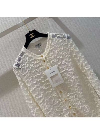 Chanel Openwork Button-Front Cardigan in Mint Green