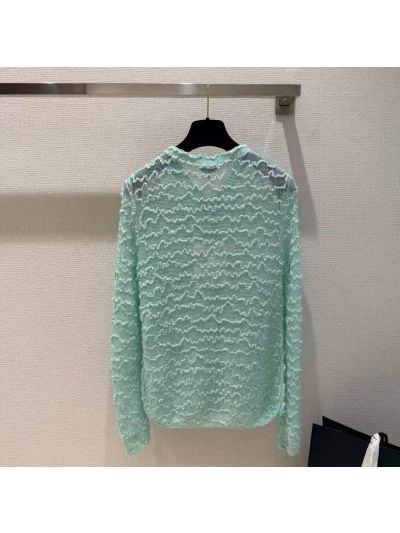 Chanel Openwork Button-Front Cardigan in Mint Green