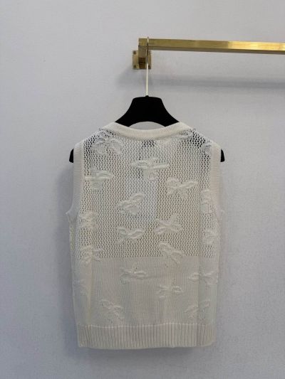 Chanel Openwork V-Neck Knit Top in White