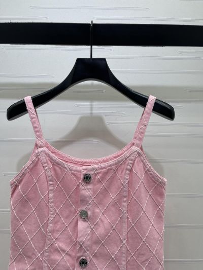 Chanel Plaid Denim Dress in Pink