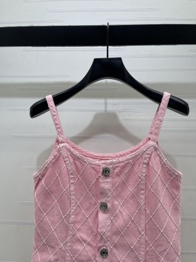 Chanel Plaid Denim Dress in Pink