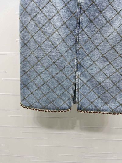 Chanel Plaid Denim Skirt in Light Blue