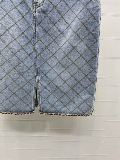 Chanel Plaid Denim Skirt in Light Blue