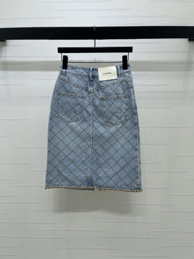 Chanel Plaid Denim Skirt in Light Blue