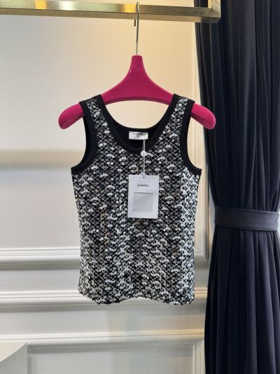 Chanel Plaid Sequin Top in Black