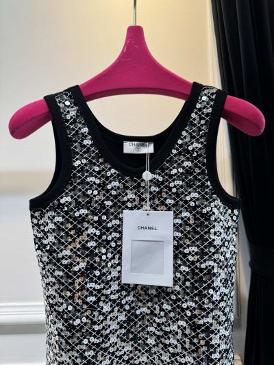 Chanel Plaid Sequin Top in Black