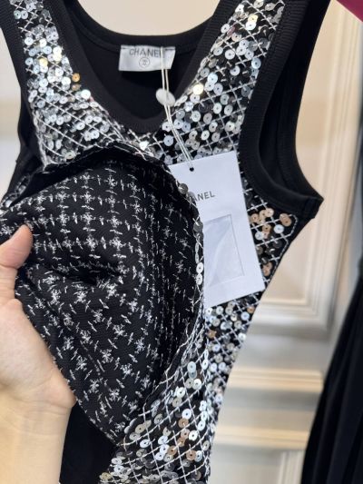 Chanel Plaid Sequin Top in Black