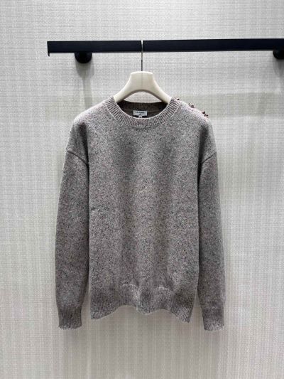 Chanel Ribbed Knit Crew Neck Sweater in Grey