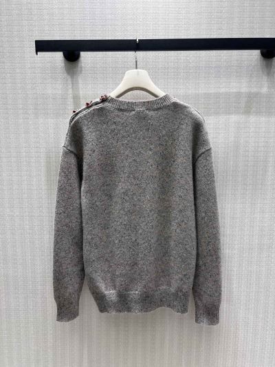 Chanel Ribbed Knit Crew Neck Sweater in Grey