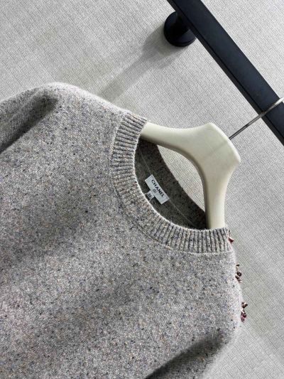 Chanel Ribbed Knit Crew Neck Sweater in Grey