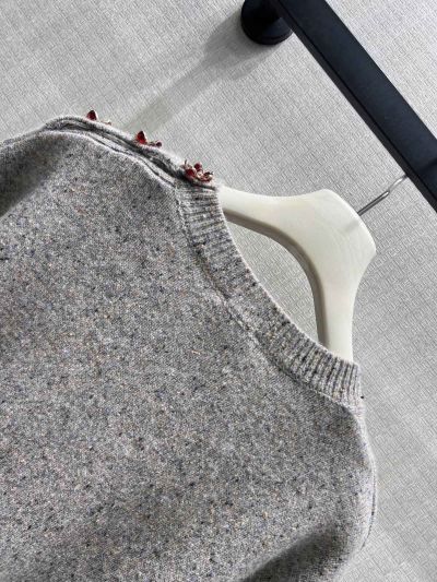 Chanel Ribbed Knit Crew Neck Sweater in Grey