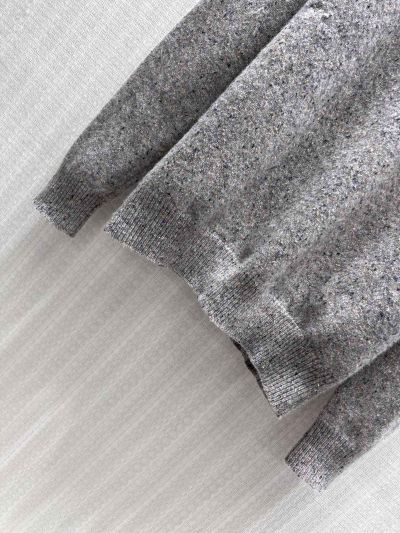 Chanel Ribbed Knit Crew Neck Sweater in Grey