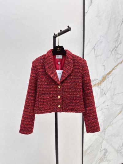 Chanel Sequin Button-Front Coat in Red