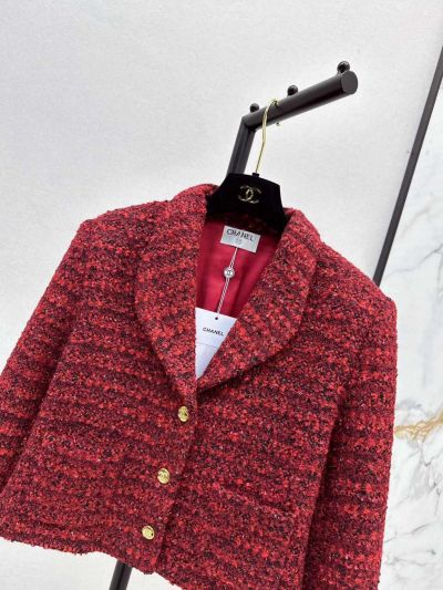 Chanel Sequin Button-Front Coat in Red
