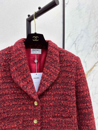 Chanel Sequin Button-Front Coat in Red