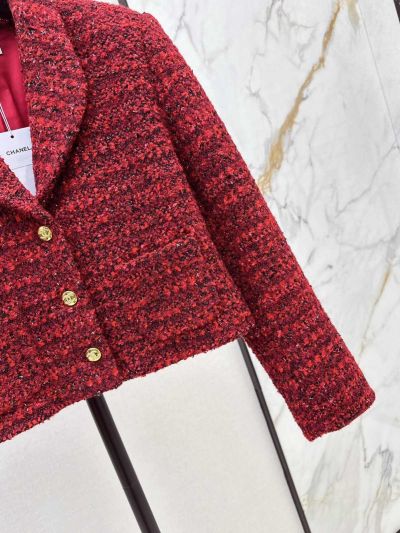 Chanel Sequin Button-Front Coat in Red