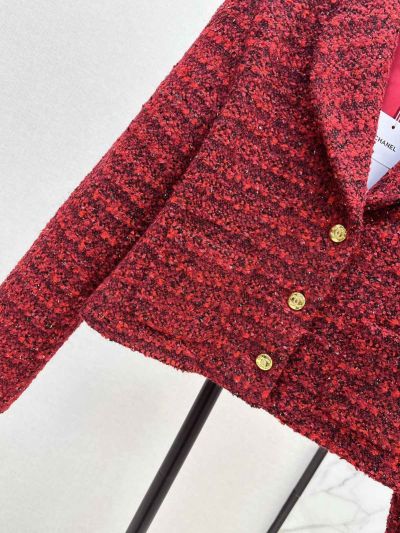 Chanel Sequin Button-Front Coat in Red