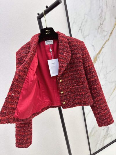 Chanel Sequin Button-Front Coat in Red