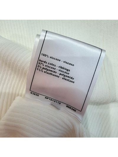 Chanel Short Sleeve Button-Front Knit Top in White