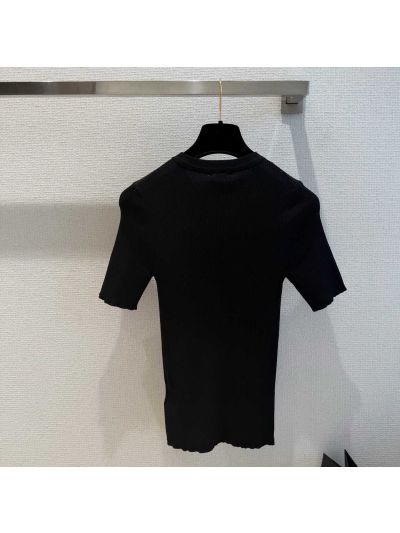 Chanel Short Sleeve Button-Front T-Shirt in Black