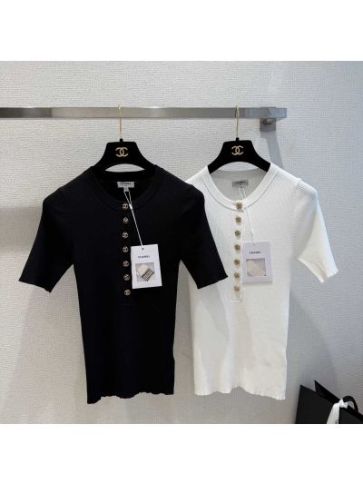 Chanel Short Sleeve Button-Front Top