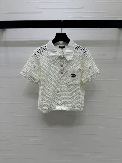 Chanel Short Sleeve Embroidered Blouse in White