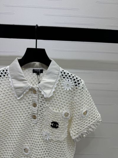 Chanel Short Sleeve Embroidered Blouse in White