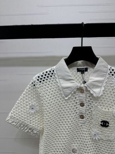 Chanel Short Sleeve Embroidered Blouse in White