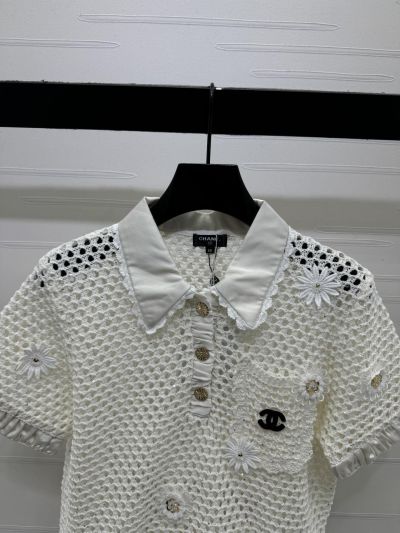 Chanel Short Sleeve Embroidered Blouse in White